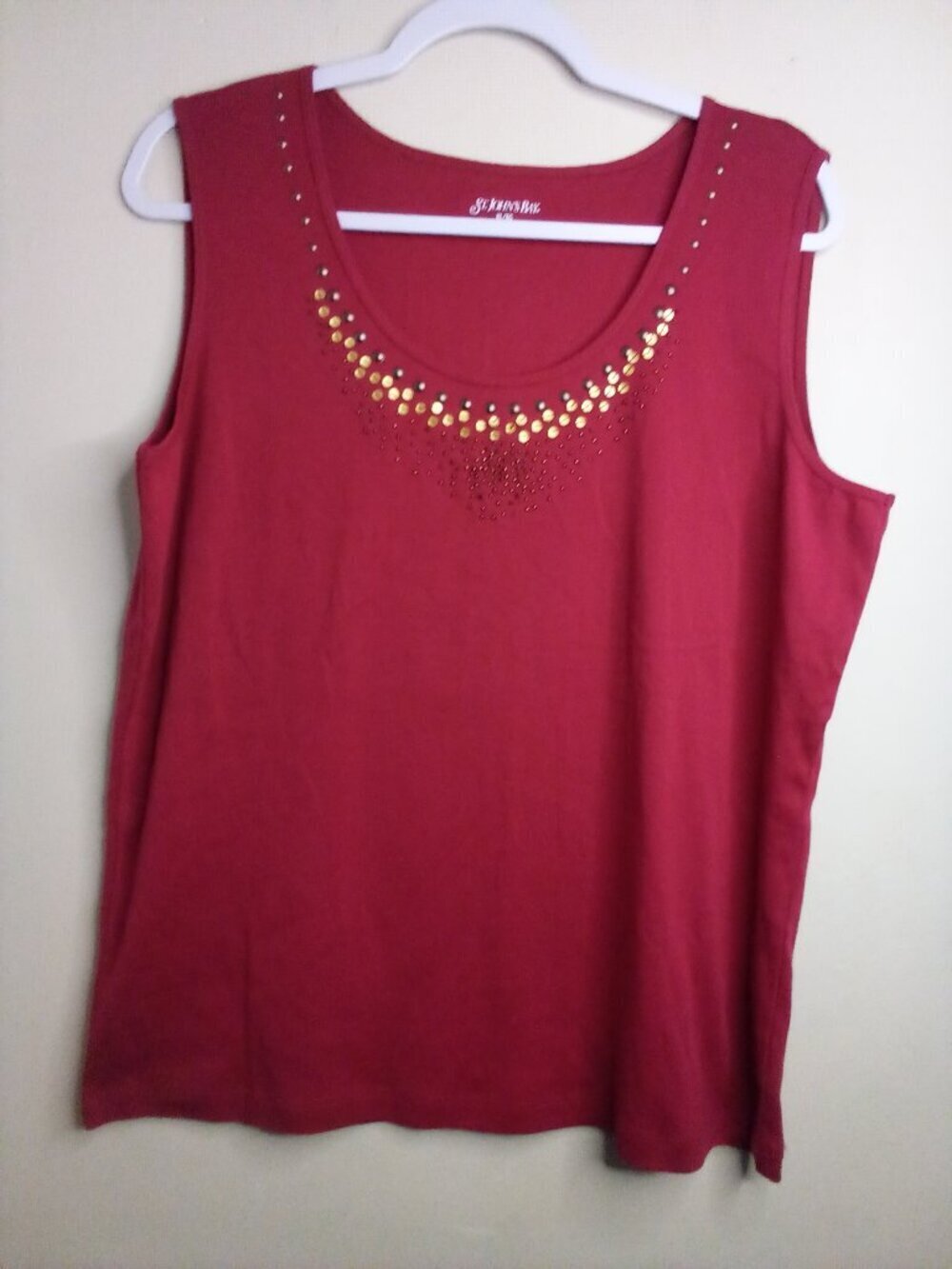 St. John's Bay Shirt Women XL Sleeveless Beading Soft Stretch Red
